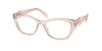 Das Bild zeigt die Prada Brille 19WV in Crystal geranium leicht schräg von der Seite.